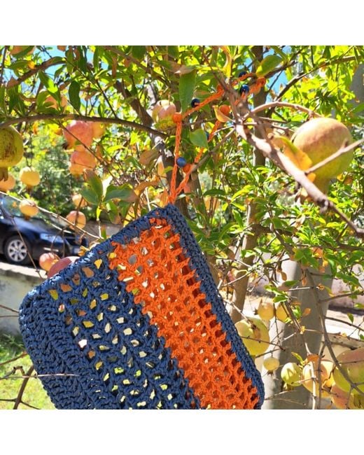 Springmoonatelier Blue Raffia Handwoven Clutch