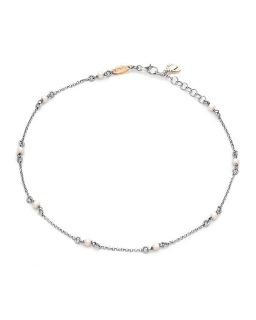 Unaloe Metallic Sterling Pearl Choker Necklace – Dainty Natural Pearl Necklace For Minimal Bridal Jewelry Gift
