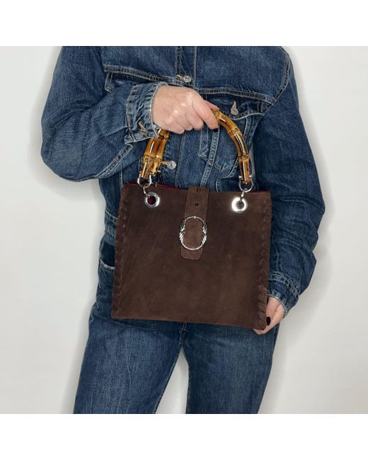 Ruj Heritage Brown Bamboo Bag Suede Cioccolato