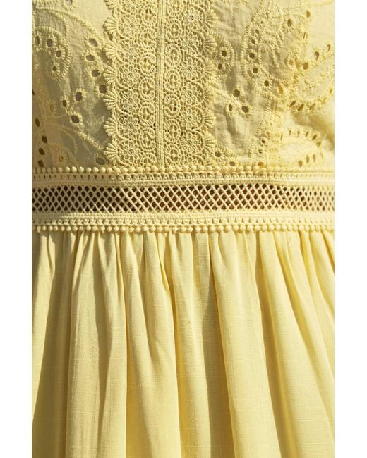 Yumi' Yellow Butter Cotton Lace Trim Midi Dress