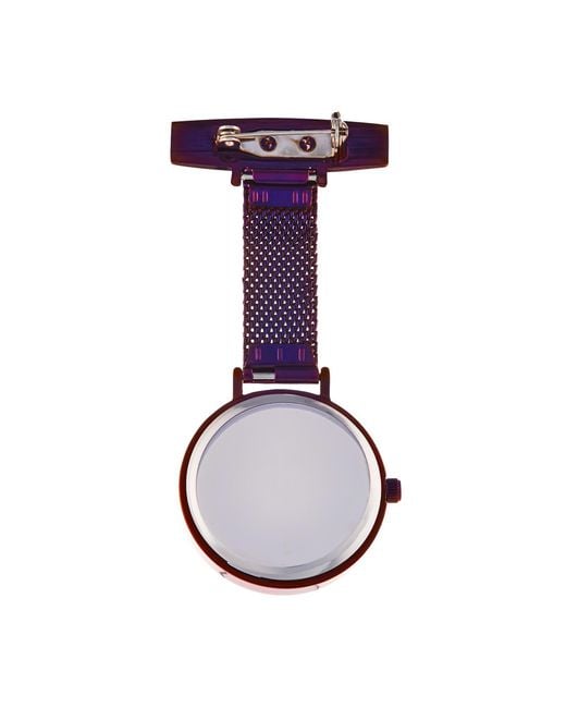 Bermuda Watch Company Annie Apple Meraki Silver & Purple Mesh Nurse Fob Watch