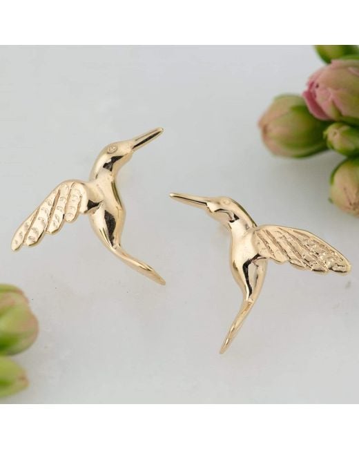 Lily Charmed Metallic Plated Hummingbird Stud Earrings