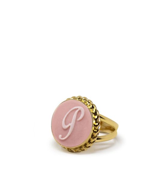 Vintouch Italy Gold Vermeil Pink Cameo Ring Initial P