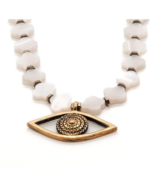 Ebru Jewelry Metallic Pearl Clover Evil Eye Necklace
