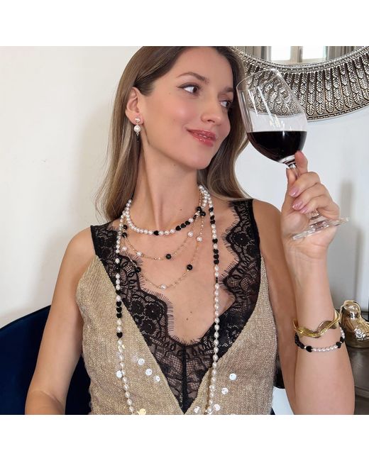 Farra White Obsidian And Pearls Long Necklace