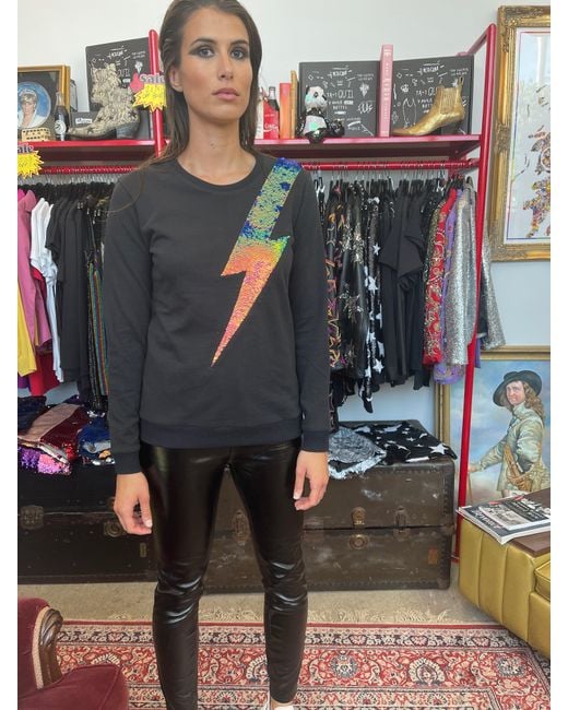 Any Old Iron Black Iridescent Oil Slick Reversible Sequin Lightning Sweatshirt