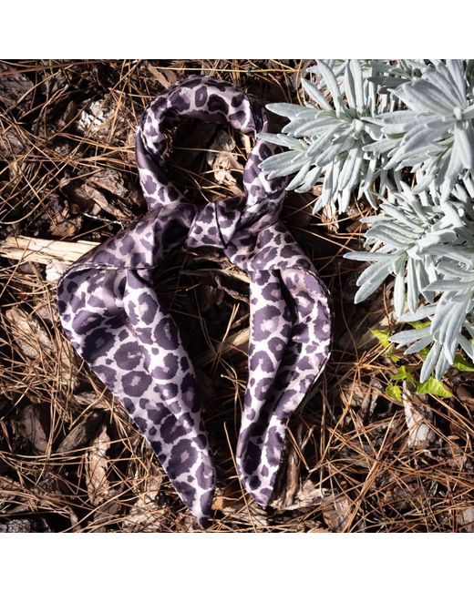 Lamberty Munich Purple Leopard Savannah Italian Mulberry Silk Scarf Taupe