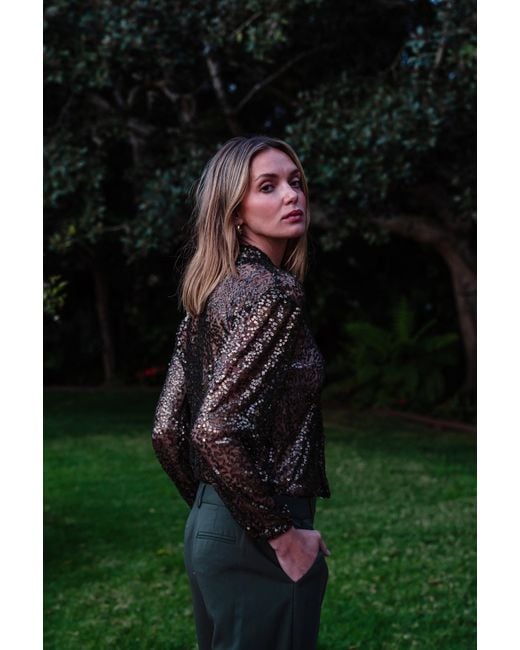 Jennafer Grace Green Haze Sequin Tie Front Blouse