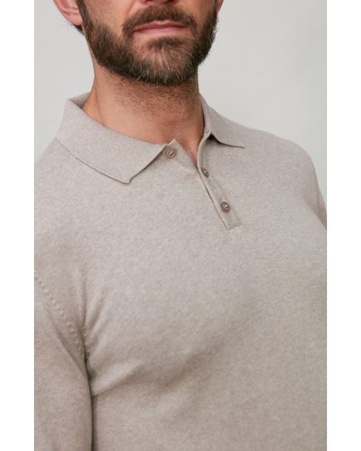 Paul James Knitwear Gray Neutrals Lightweight Cotton Hall Long Sleeve Knitted Polo Shirt for men