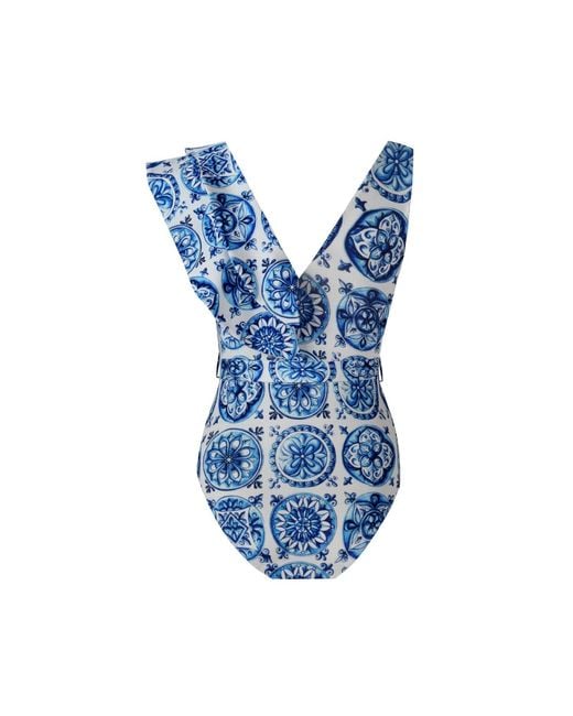 Nur Karaata Blue Lilac Bleu Blanc Swimsuit