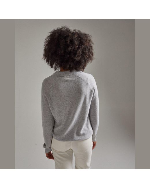 Salts Cashmere Gray Split Neck Polo Sweater
