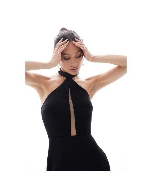 Nomi Fame Black Pamela Halter Neck Dress With Asymmetric Skirt