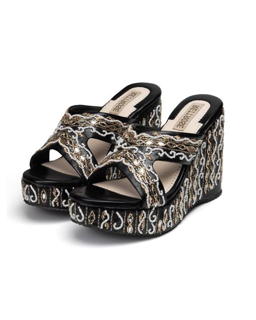 Rettrose Black Ruth Hand Embellished Luxury Wedge Shoe