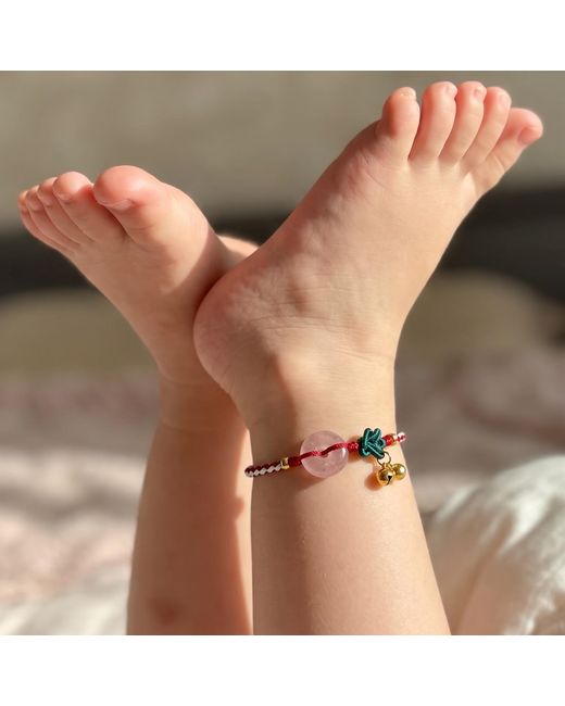 seree Pink Kids Cherry Charm Strawberry Quartz Woven Bracelet Anklet