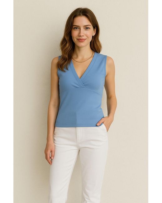 Conquista Blue Bell Sleeveless V-Neck Fitted Top – Soft Viscose-Blend Fabric