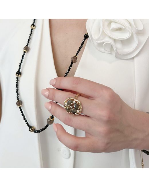 Farra Metallic Labradorite Stones Statement Ring