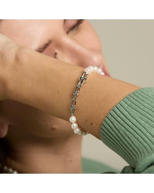 Pearls of the Orient Online Metallic Gratia Cultured Freshwater Pearl Bracelet With Chunky Fill Chain Feature