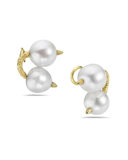 Artisan Metallic Double Pearl Sculptural Stud Earrings