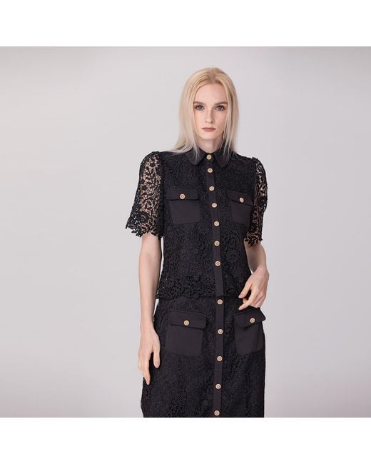 Smart and Joy Black Lace And Center Buttons Shirt