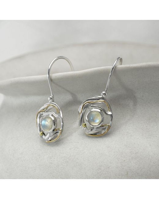 Isla Silver Metallic Unique Sterling Moonstone Earrings