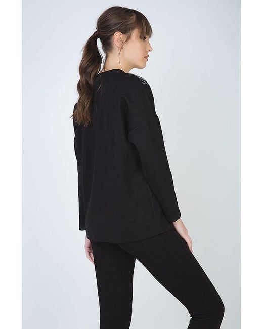 Conquista Black Striped Long Sleeve Zip Detail Top