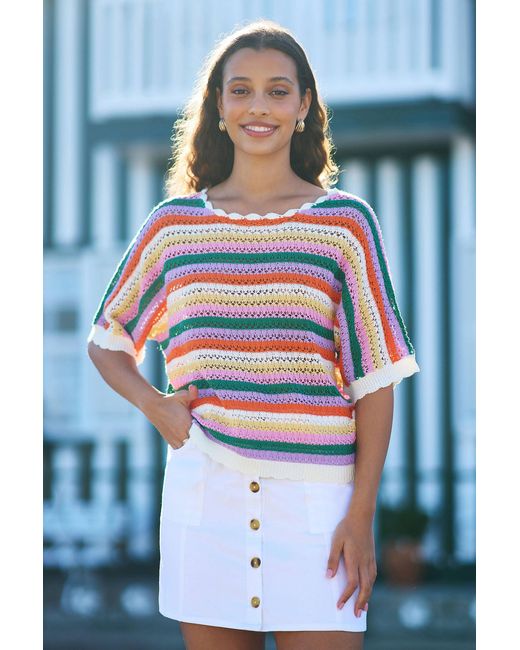 Yumi' Red Multicolour Batwing Crochet Top