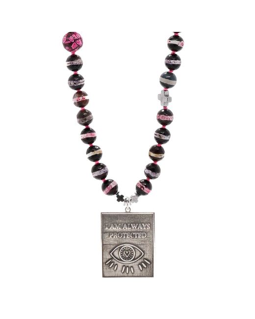 Ebru Jewelry Metallic Sterling I Am Always Protected Pendant Beaded Necklace