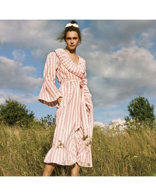 Lisa The Label Pink La La Lady Long House Coat With Ruffle Detail