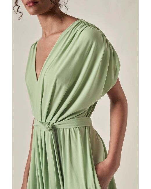 James Lakeland Green Draped Open-Back Midi Dress – Sage