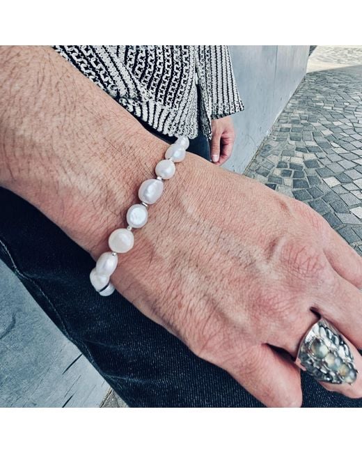 Farra Metallic Freshwater Pearls With Sterling Bracelet for men