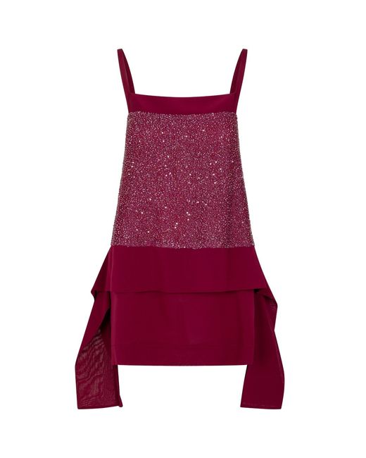 Langner Cherry Silk Embroidered Mini Dress