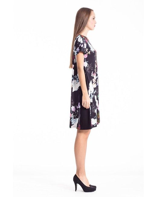 Conquista Black A Line Floral Dress