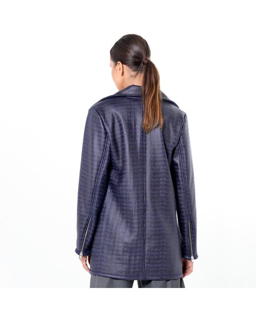 Metamorph Blue Croc-Effect Faux Suede Jacket