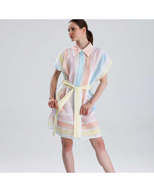 LOVEIST STORE Multicolor Almeria Linen Blend Belted Shirt Dress