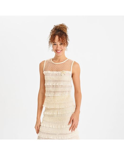 Lalipop Design Natural Neutrals Sheer Panel Embellished Top