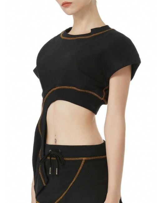 Gao Republic Black Tank Top Fitted Asymmetric Panelled Jersey