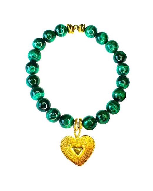 Lexi Jewelry Green Heart & Malachite Elastic Bracelet
