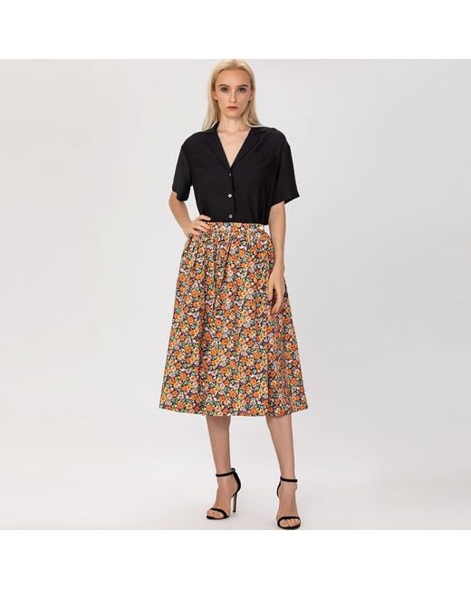 Smart and Joy Brown Retro Floral Print Flared Skirt