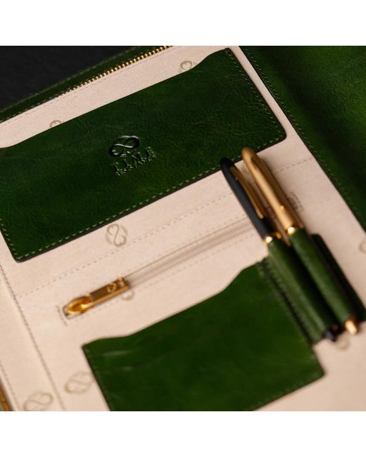 Time Resistance Green Leather Documents Folder Organizer