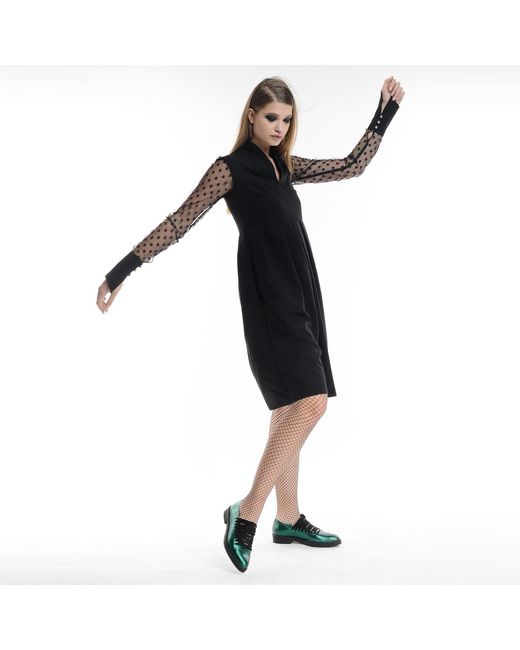 Larisa Dragna Black Dress With Waist Pleats And Kimono Collar Mellisa