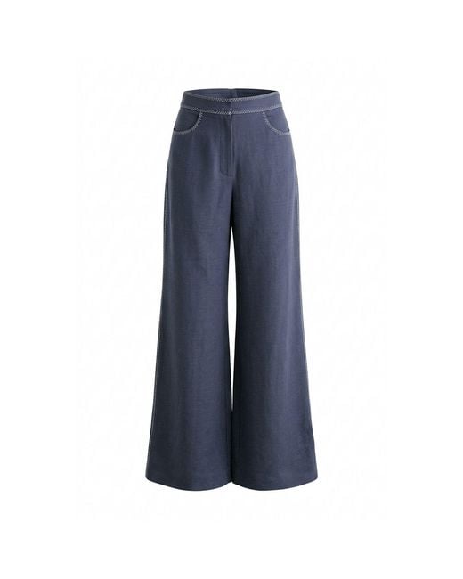 Rue Les Createurs Blue Linen Blend High Waist Trousers