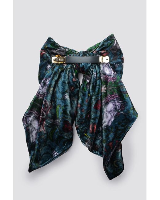 Natalia Petruch Blue Eloise Hair Clip Silk Velvet Bow