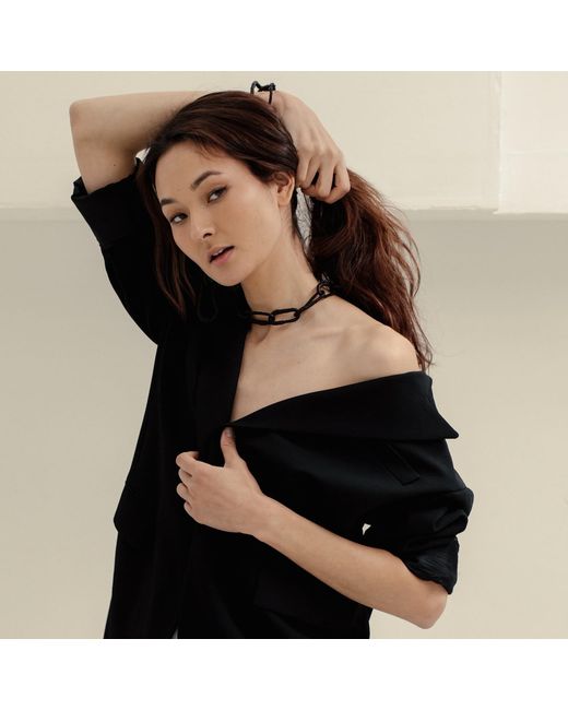 WAIWAI Black Link Leather Necklace