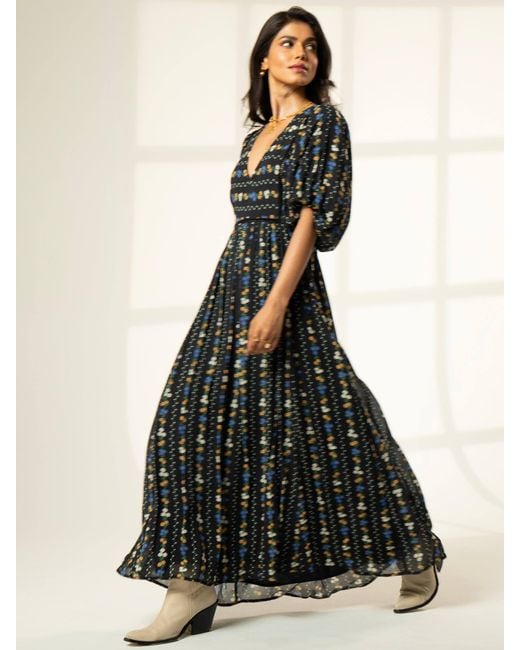 Rose & Nancy Gray Kiri Floral Printed Maxi Dress