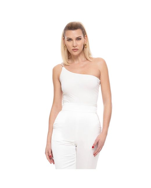 Nissa White One-Shoulder Bodysuit