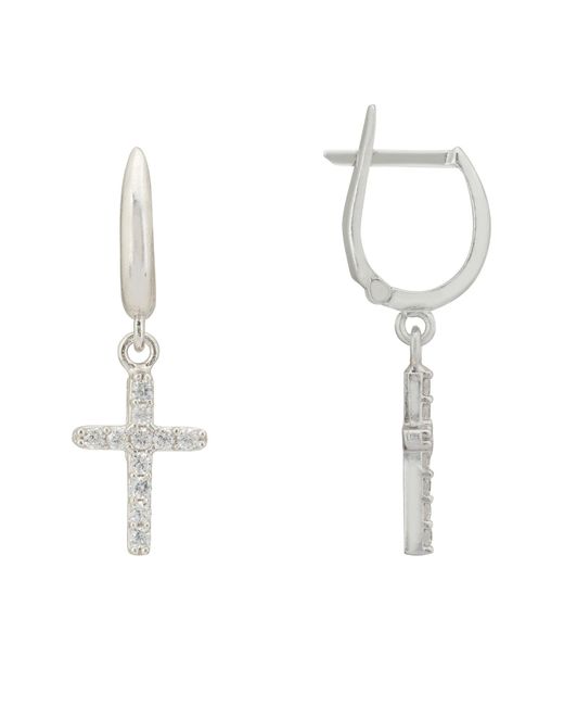 Latelita London White Divine Cross Drop Earrings Silver