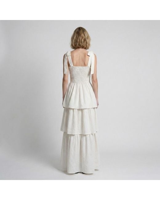 Modenaire White Smocked Midi Dress Tiered Form