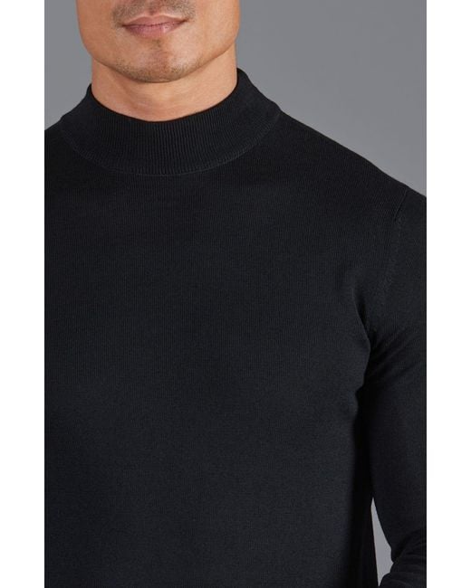 Paul James Knitwear Blue Extra Fine Merino Wool Shaw Mock Turtleneck Jumper for men