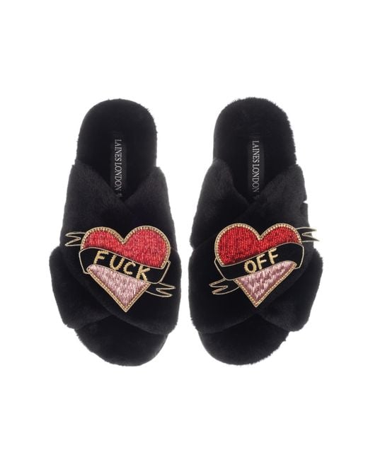 Laines London Blue Classic Laines Slippers With Fuck Off Brooches