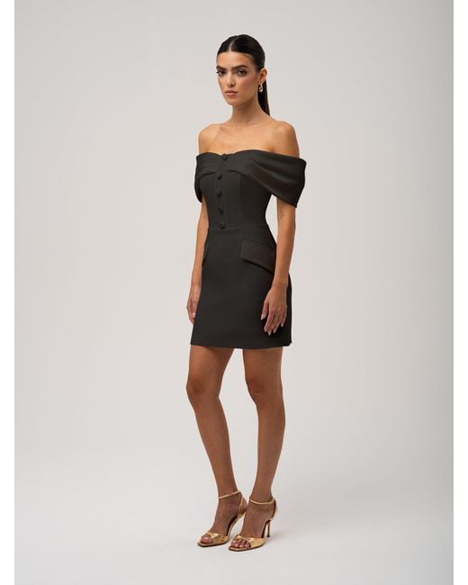 Tia Dorraine Black Steel Confidence Off-Shoulder Mini Dress